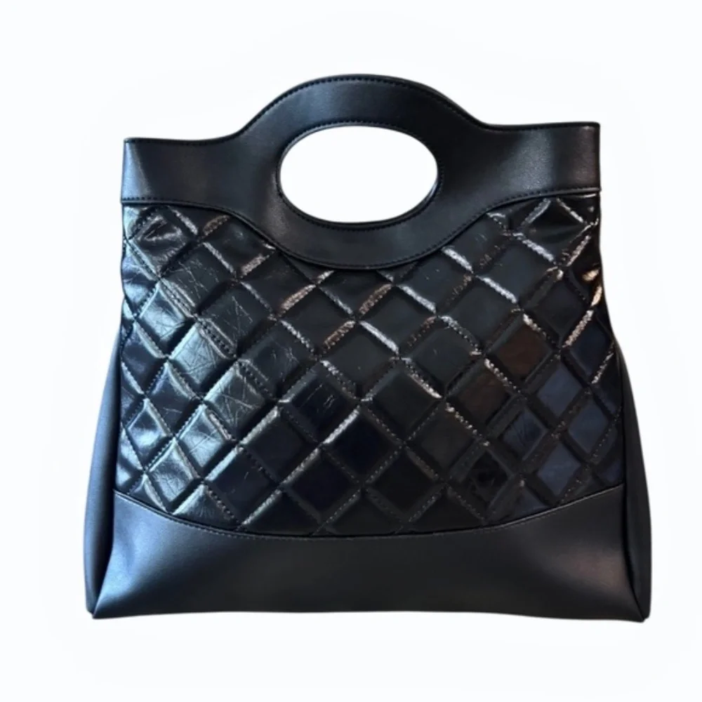 Womens Large Clutch Black Handbag with Long Strap‎